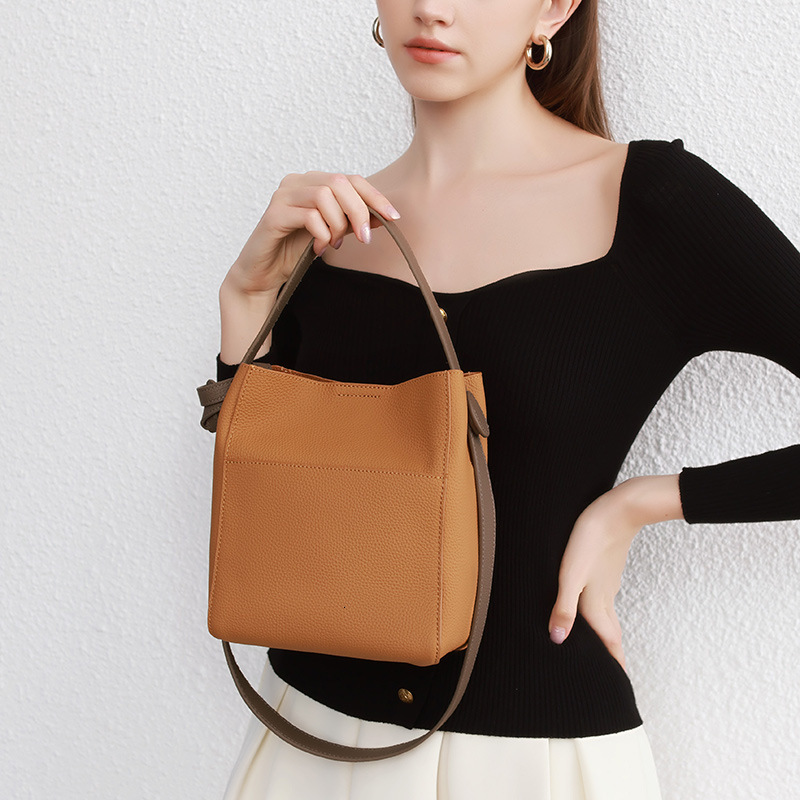 Bag Genuine Leather For Women 2025 New Commuter Premium Texture Crossbody Bag, Large Capacity Single Shoulder Hand-Held Bucket Bag