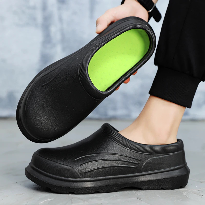 Chef For Men Non Slip Kitchen Restaurant Working Oil Proof Waterproof Rubber Sandals Garden Shoes Size 35-46 250209
