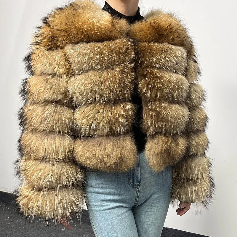 2024 Natural raccoon Real Fur Coat Women Winter Warm Jacket Detachable Long Sleeve Female Vest Furry Coats clothing 250115