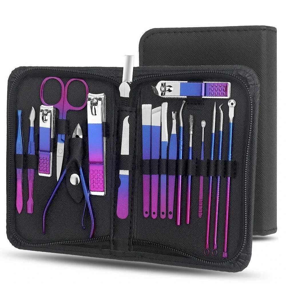6-30pcs Professional Manicure Pedicure Kit Gradient Stainless Steel Manicure Set with Travel Case Nail Scissors Grooming KitXJ250116
