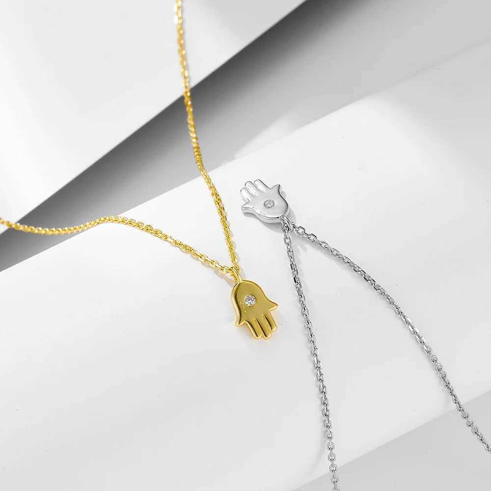 wholesale 925 silver jewelry gold plated insert diamond hamsa pendant necklace for womenXJ250114