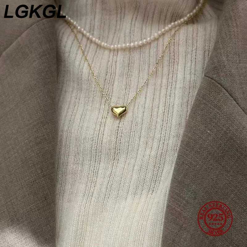 LGKGL 925 Sterling Silver Glossy Heart Pendant Plated 14K Gold Necklace Women Fashion Temperament Anniversary JewelryXJ250114
