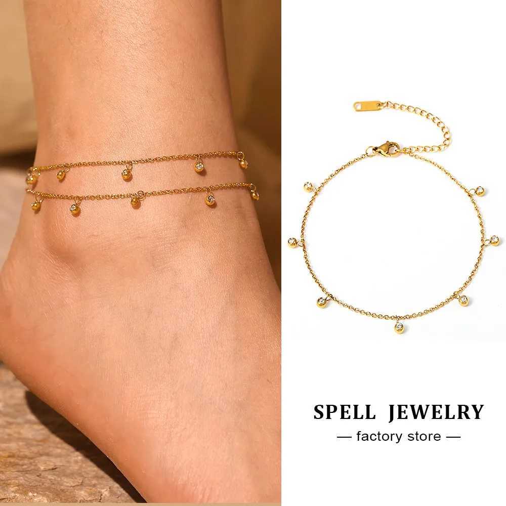 Womens Chain Anklet In Stainl Steel With Multi Zircon Charms 18k Gold Plated Adjustable Foot Chains Ankle Bracelet For WomenXJ250121