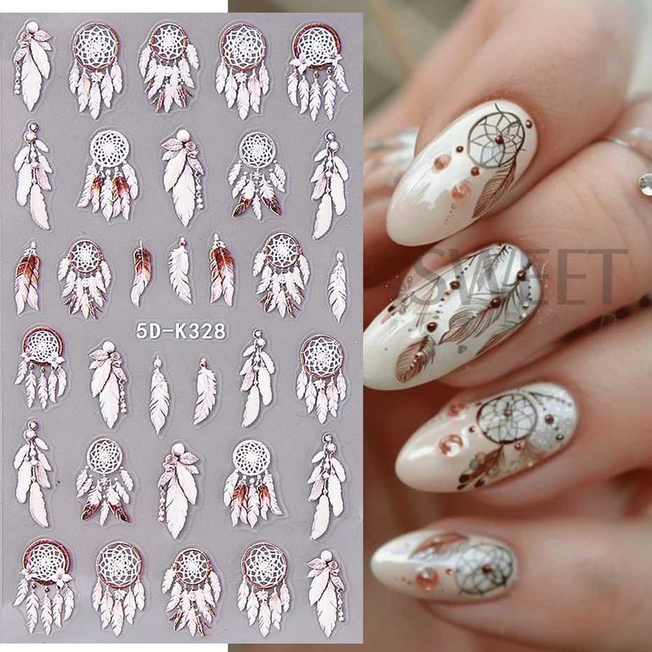 5D Embossed Christmas Owl Nail Sticker Decals Snowflakes Xmas Tree Self Adhesive Dreamcatcher Sliders Winter Manicure DecorationXJ250120