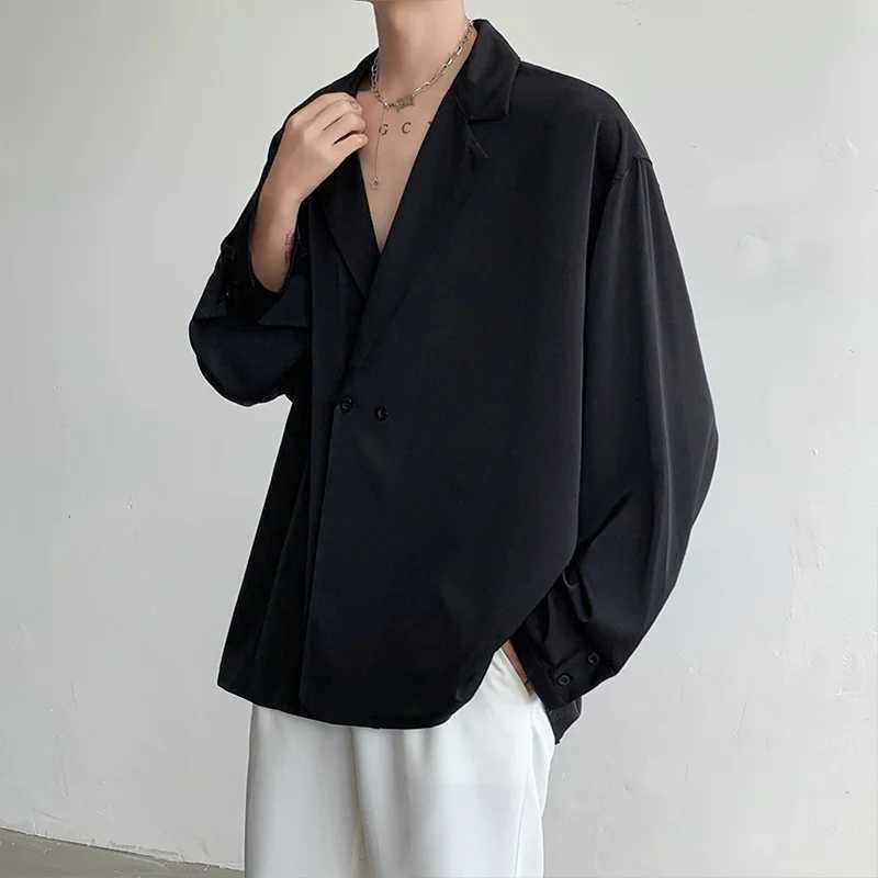Black White Long Sleeved Shirt Men Oversized Social Mens Dress Shirt Korean Loose Ice Silk Shirt Mens Office Formal Shirts M-XLXJ250121