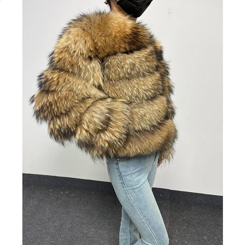 2024 Natural raccoon Real Fur Coat Women Winter Warm Jacket Detachable Long Sleeve Female Vest Furry Coats clothing 250115
