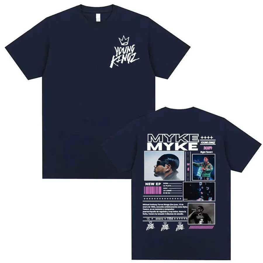 Rap singer Myke Towers Young Kingz tour Merch T-shirt mens fashion retro hip-hop T-shirt casual short sleeved cotton T-shirt X250203