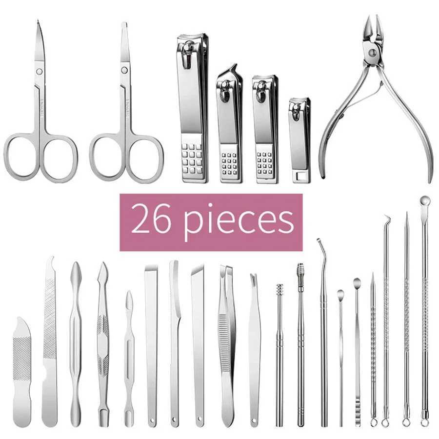 Ouriner Nail Clipper Set Nail Art Set Zipper Bag 26 Pieces Rose Gold Dead Skin Pliers Pedicure Knife Acne Needle Manicure SetXJ250116