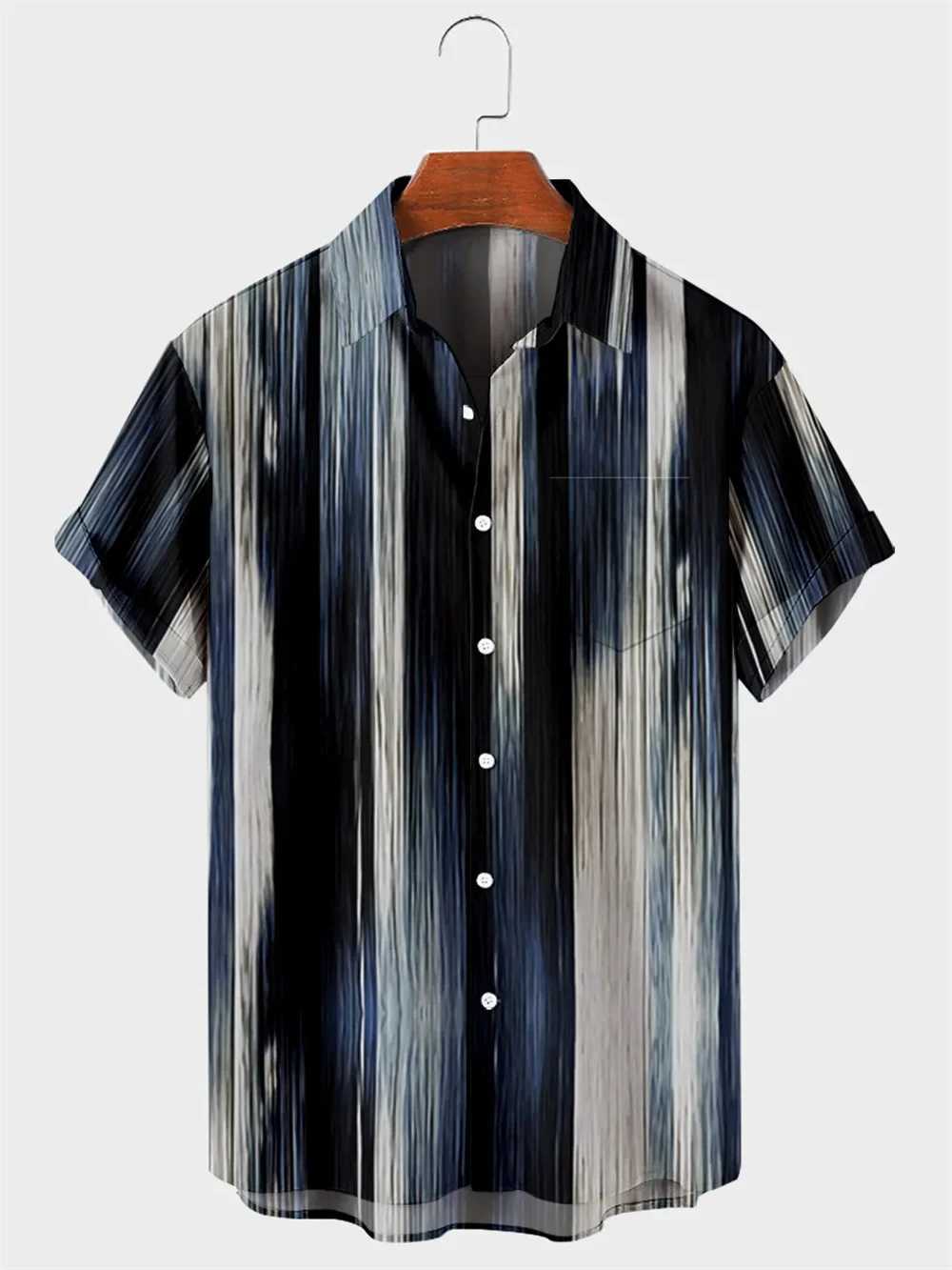 Hawaiian Mens Striped Shirts Black Printed Shirts Social Short Sleeve Casual Top Oversized Gym Clothing Fashion Male Vintage XJ250121