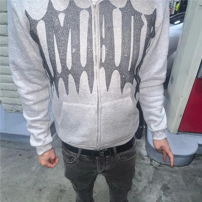 Mens Y2K Fashion Hoodie Monster Horn Rhinestones Hoodie Clothes Hoodies Goth Grunge Long Sleeve Women Sweatshirt Oversized Tops 250117