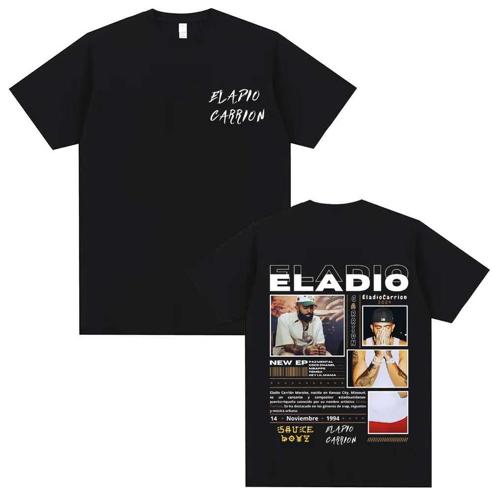 Rapper Eladio Carrion Double Sided Print T-shirt Men Women Fashion Oversized Streetwear Male Vintage Casual Pure Cotton T Shirts X250203
