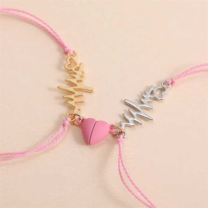 2 PC Magnetic Heart Bracelet Set for Women Couple Electrocardiogram ECG Rope Chain Friendship Valentines Day Jewelry Charm Gift W250121