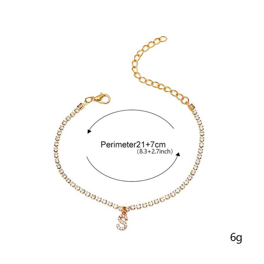 Fashion Creative Initial Letter Alphabet Pendant Rhinestone Shiny Beach Anklet Chain Foot Jewelry Ankle Bracelets for Women BohoXJ250121