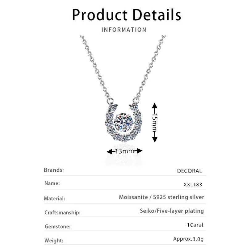 Fine Jewelry Grade D 1Carat Moissanite Diamond Jewelry 925 Sterling Silver Moissanite Pendant Necklace WomenXJ250114