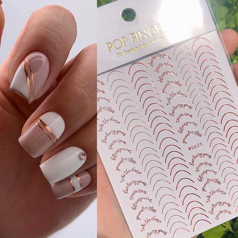 French Line Stripe 3D Nail Stickers Gold Silver Metal Lines Nail Transfer Stickers Multi-size Strip Wave Decoration Decal TipsXJ250120