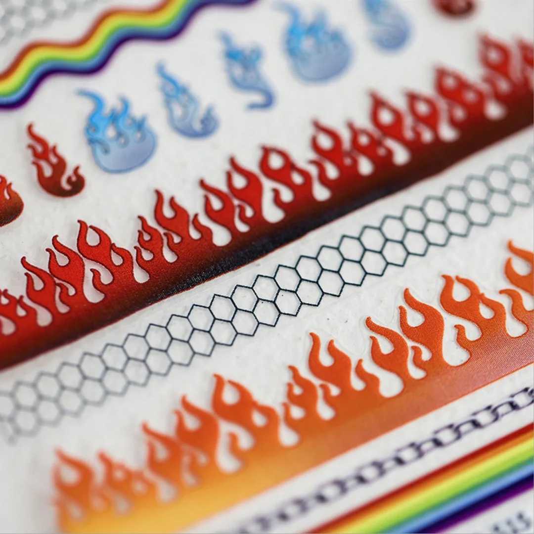 Nail sticker Flame Fire Torch Light 12 Style High Quality 3D Engraved Nail Stickers Art Decorations Nail Decals Design KoreaXJ250120