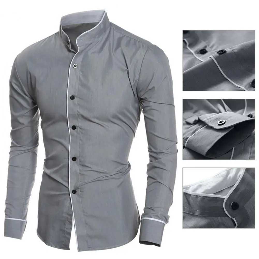 Trendy Men Shirt Slim Male Shirt Soft Anti-wrinkle Casual Contrast Color Line Male ShirtXJ250121