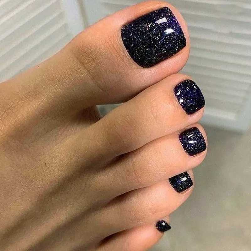 Deep Blue Galaxy Press on Nails Fake Nails Tips with Sticker False Toenail Design Butterfly Lovely Girl False ToenailW250120
