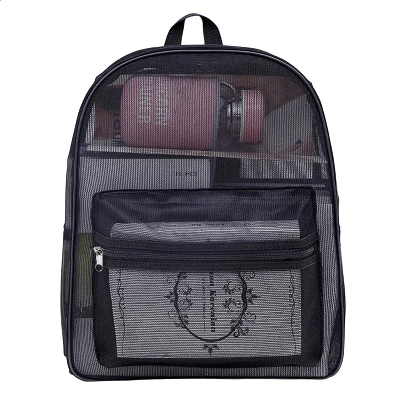 Fashion Women Transparent Backpacks Mesh Backpack Light Weight Rucksack Travel Black Student Bag 250122