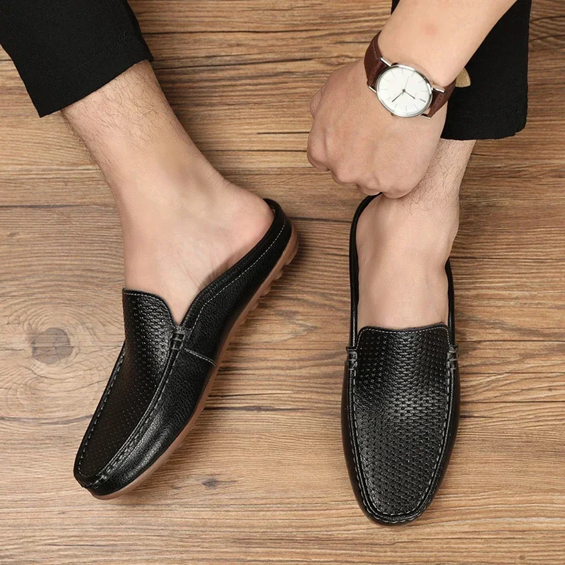 Large Size 47 Mens Moccasins Italian Wedding Shoes Men Casual Formal Breathable Summer Half Drag Loafers 250113