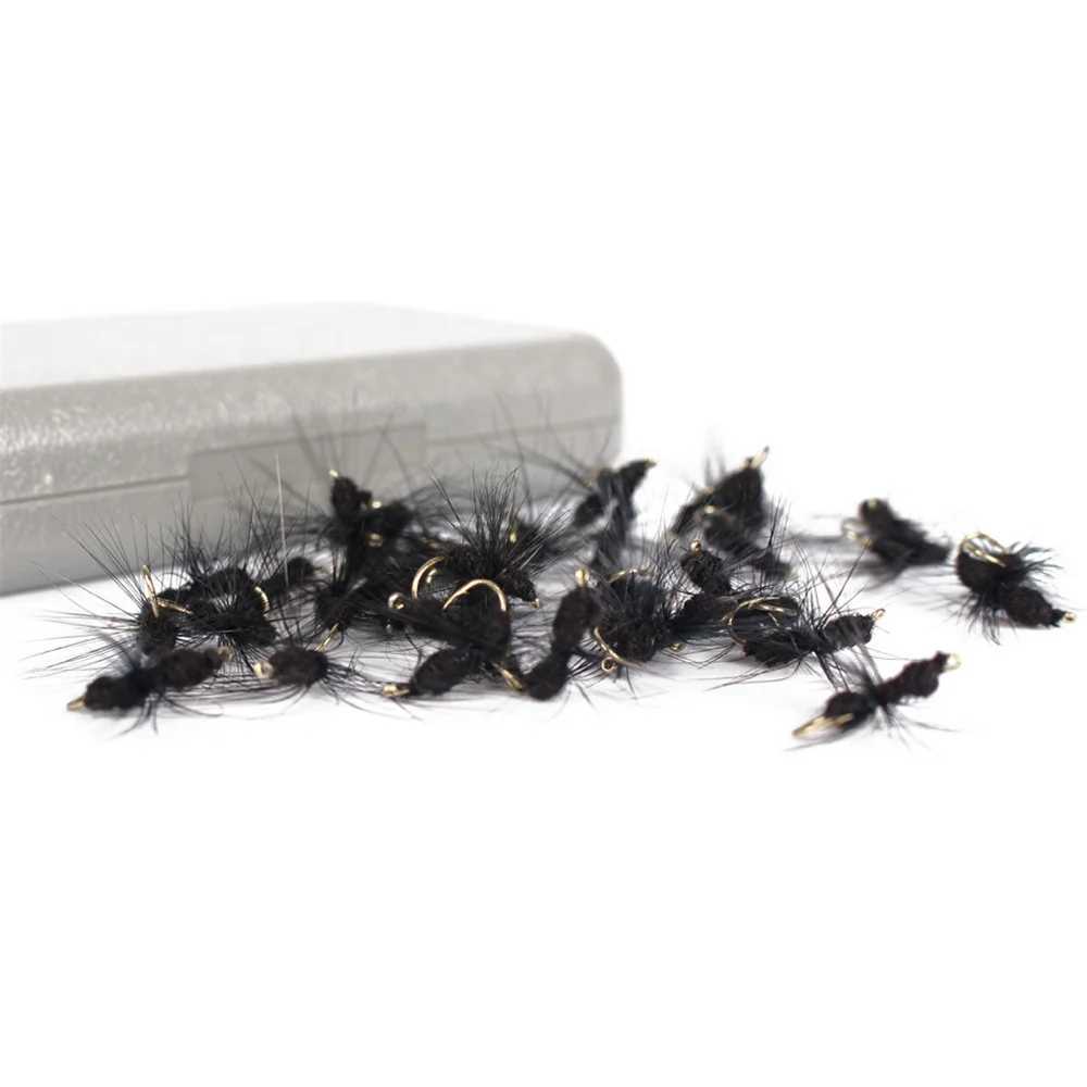 40Pcs/Box Lure Bait Kit Black Red Trout Nymph Fly Fishing Lure Dry/Wet Flies Nymphs Ice Fishing Lures Artificial Bait with BoxedXJ250122