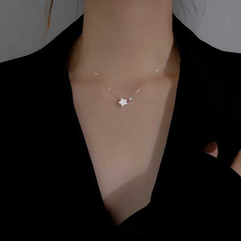 Birtay Gift 925 Sterling Silver Cute Shiny Star Collar Pendant Flashing Diamond Necklace Woman Charm Jewelry Wedding Party GifXJ250114