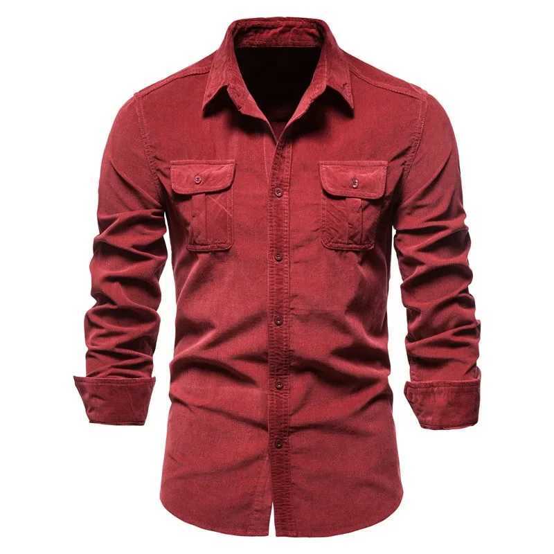 Quality New Single Breasted 100% Cotton Mens Shirt Business Casual Fashion Solid Corduroy Men Shirts Autumn Slim ShirtsXJ250121