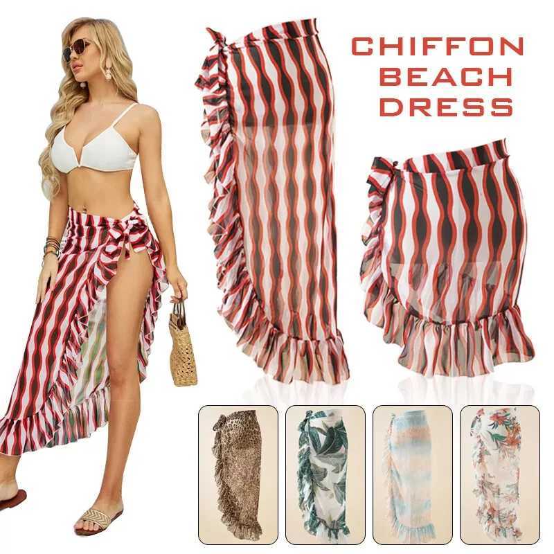Beach Sarong womens pleated printed tight fitting bikini swimsuit Pareo chiffon dress summer clothing Seear W250120