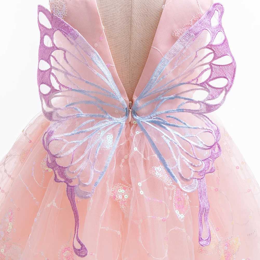 LZH Beading Princess Dress Fashion Kids Girls Sequined Butterfly Wing Dress+Headband 2PCS Newborn Baby Birthday Gown 0-5 Years X250203