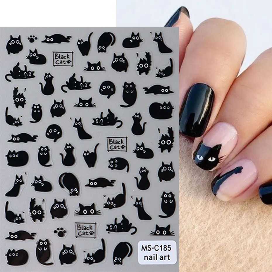 3D Kawaii Black Cat Stickers for Nails Cute Dog Rabbit Nail Sticker Japanese Cartoon Animals Decals Manicure AccessoriesXJ250120