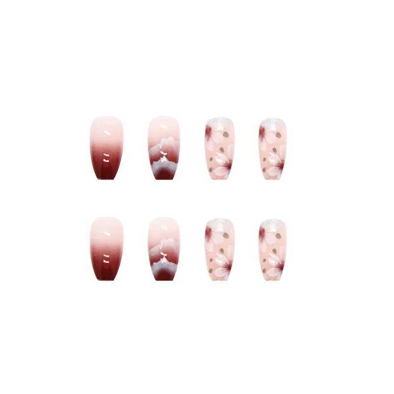 Gradient Wine Red 24 pieces press nail pink Gradient fake nail smooth artificial finger reusable fake nailW250120
