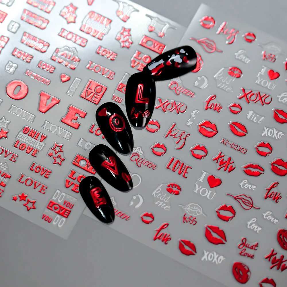 4/6/8/12pcs Red Lip/Love Heart Nail Stickers Valentines Day Nail Decals Self-Adhesive Sexy Red Lips Valentines Nail DecorationXJ250120