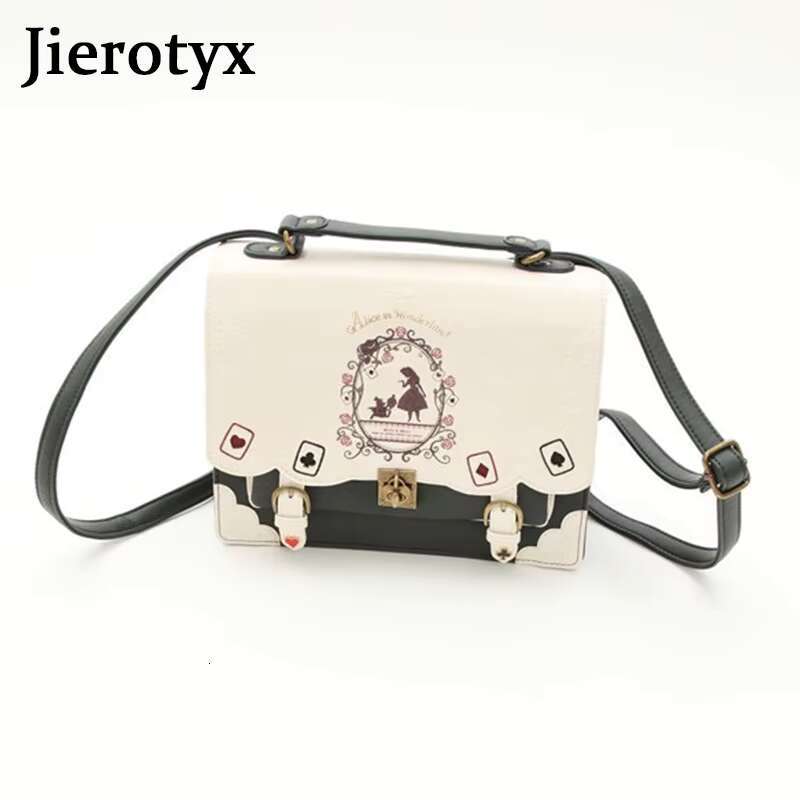 JIEROTYX Girl Alice In Wonderland School Backpack Women Handbags Bag Black Gothic Punk Style Hot Sale
