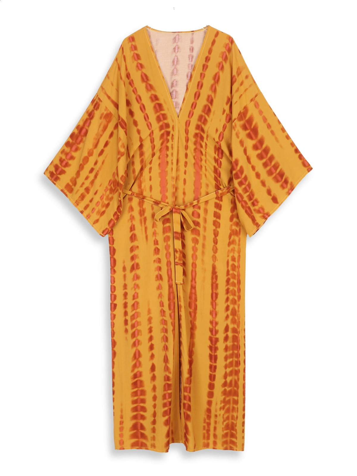 2024 vacation sexy swimsuit cover bohemian tie dye printed waistband kimono cardigan womens dress oversized beach casual wear 250122
