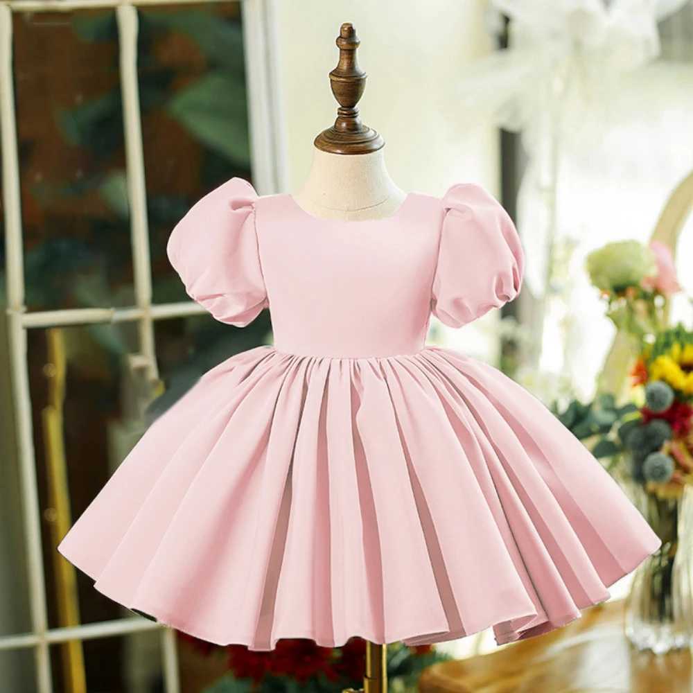 Fashion White Party Girls Dresses for Kids Puff Sleeve Wedding Baptism Princess 1st Birthday Dress Girl Bridemaid Summer Clothes X250203