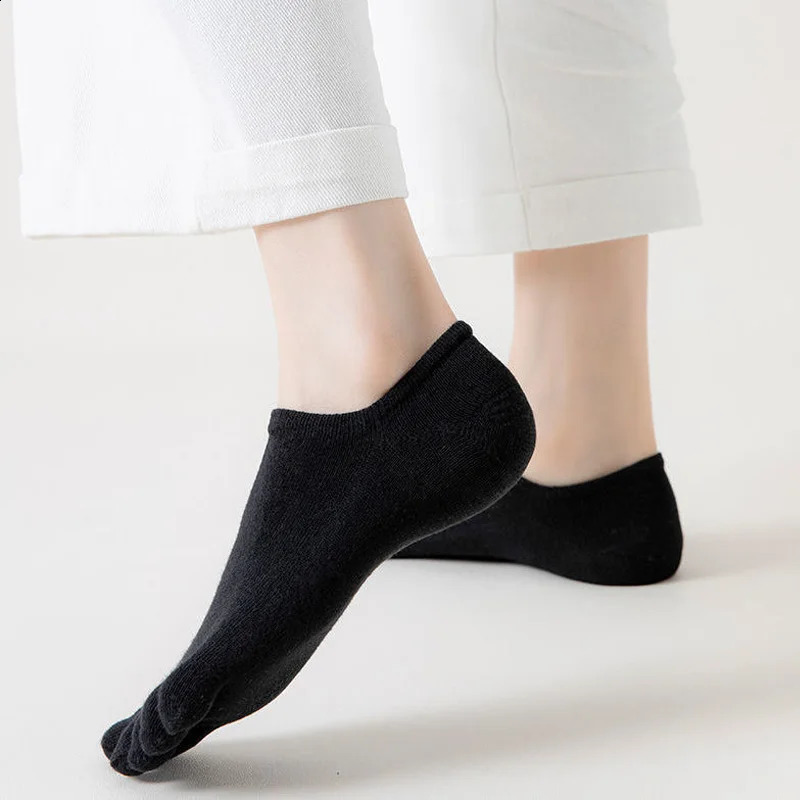 5 Pairs Summer Invisible Toe Socks Woman Cotton Thin Solid Soft Shallow Mouth Breathable Deodorant No Show 5 Finger Socks 250121