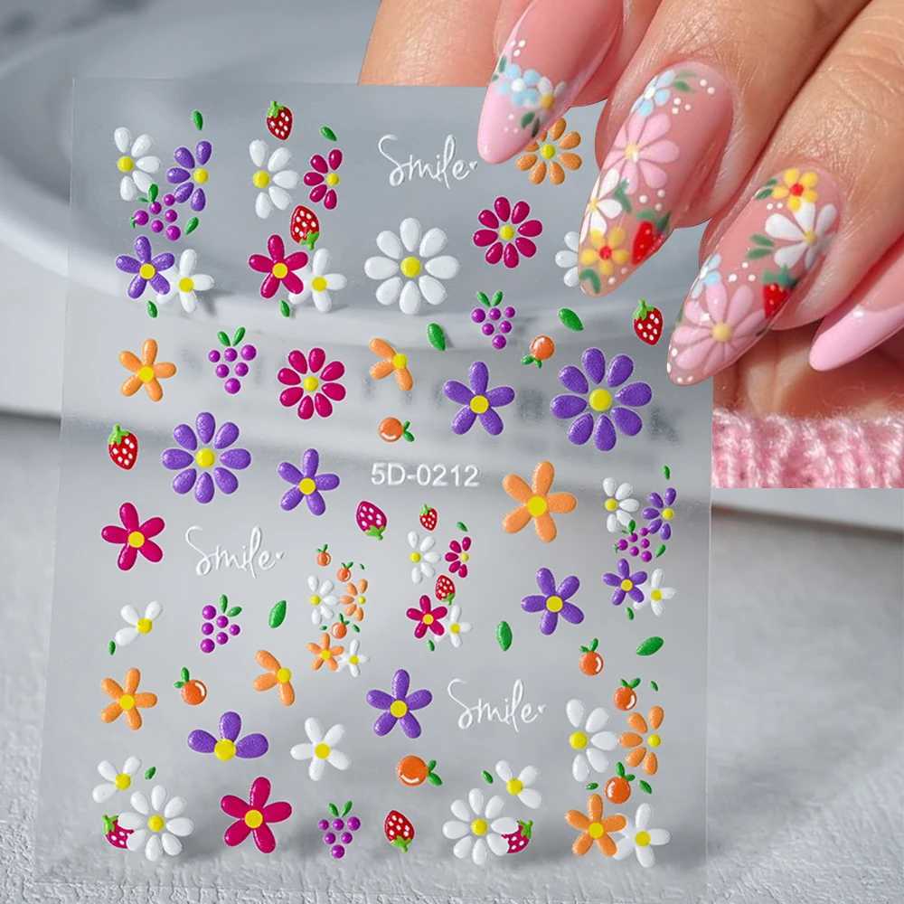 5D Exquisite Daisy Nail Sticker 1sheet Colorful Floral Nail Decal 8*10cm Self-adhesive Luxurious Daisy Nail Art Sticker Decor 9#XJ250120
