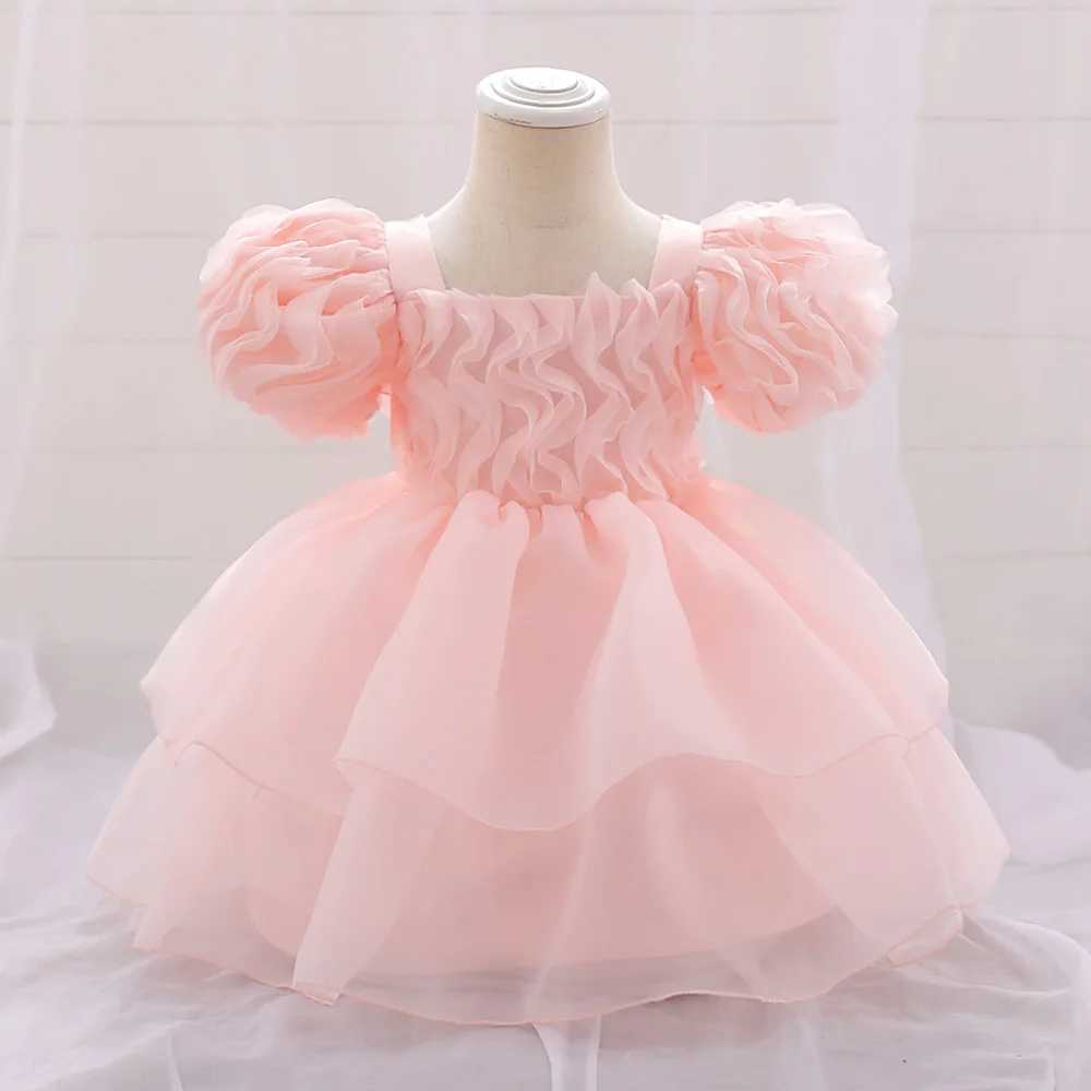 Fluffy Tulle Baby Girl Party Dress Puff Sleeve White 1st Birthday Baptism Wedding Princess Dresses Girls Bridemaid Baby Clothing X250203