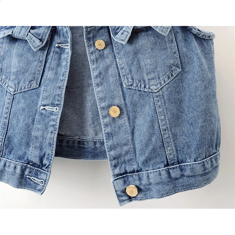 Vintage Blue Denim Vest Women Waistcoat Korean Cowboy Sleeveless Jacket Coat Spring Summer Bow Pocket Short Jeans Vest Female 250122
