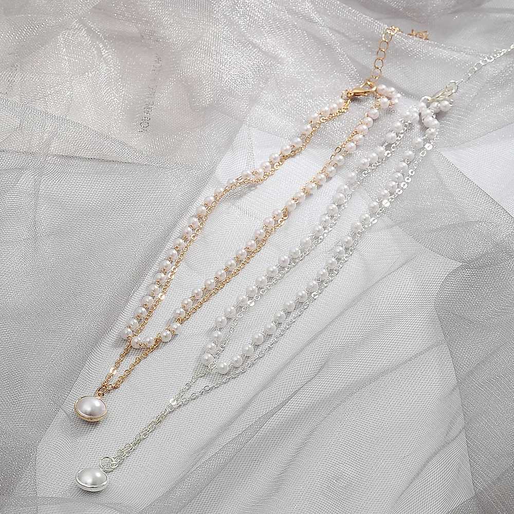 Kiss Jewelry Vintage Gold Color Pearl Beaded Necklace Women Double Chains Pearl Pendant Choker Korean Fashion Collar JewelryXJ250121