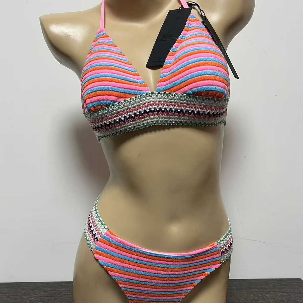 KNOW DREAM Spriped Multi-Colour Sexy Split Body Quick-Drying Strap Small Fresh Bikini Classic Retro Women Swimsuit