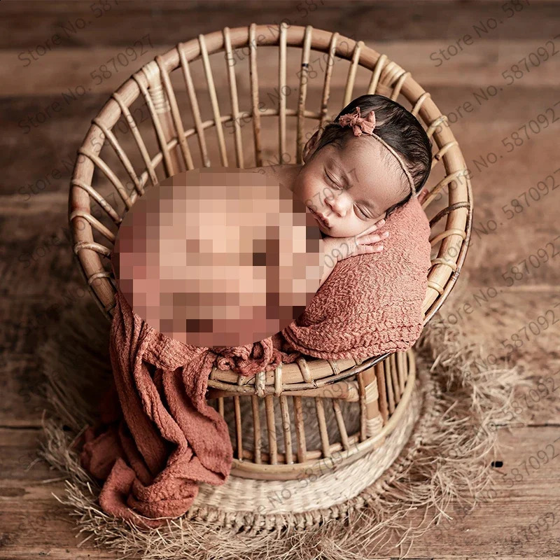 born Pography Props Handmade Round Rattan Chair Baby Bed Infant Prop Shoot Studio Posing Accessories Sofa 250110