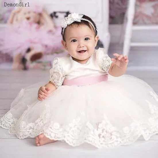 6M-14Y Preschool Baby Girl Dress Lace Bow Party Dress Christmas First Birthday Dress Short Sleeve X250203