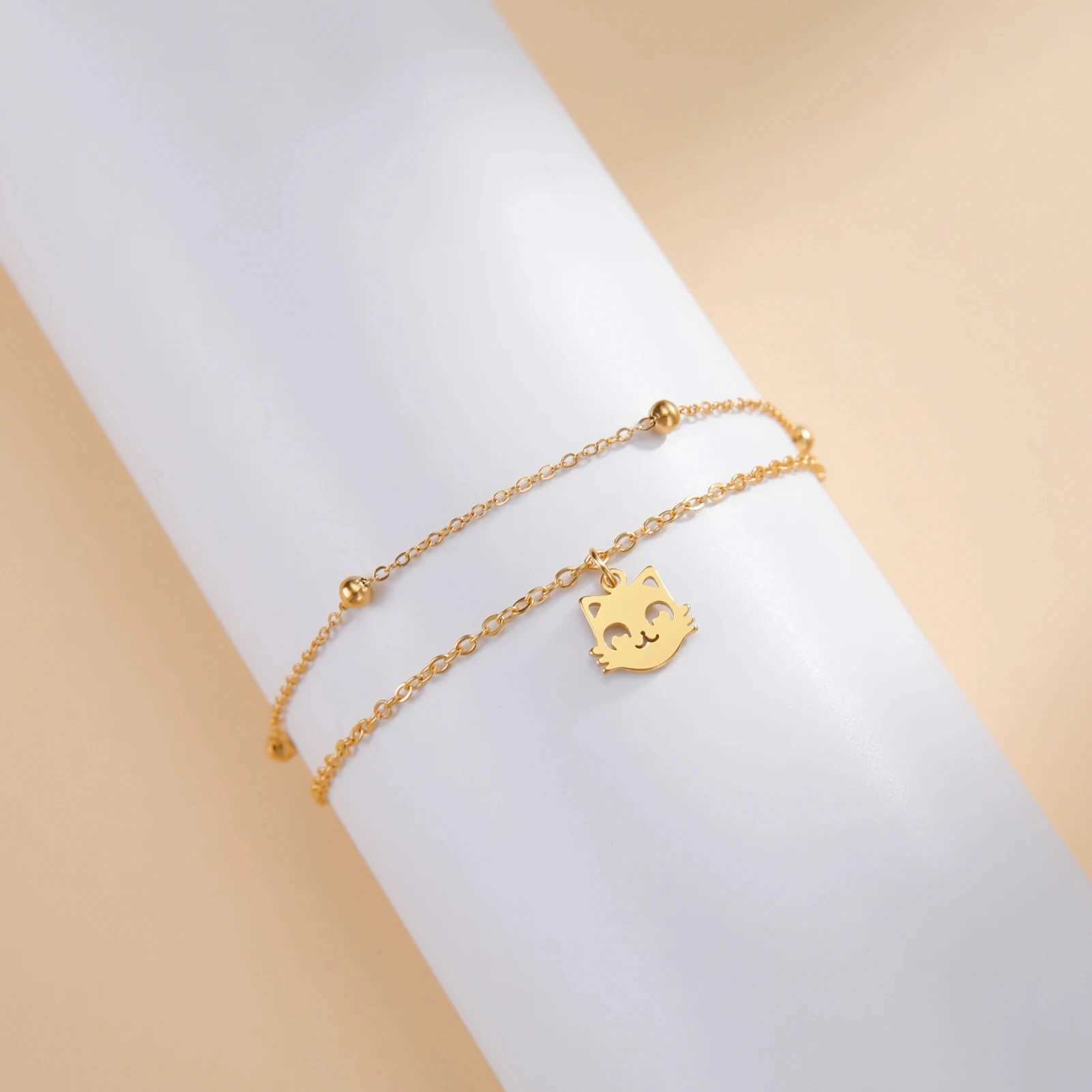 Cazador Stainl Steel Cute Cat Kitten Chain Foot Anklet Summer Beach Gold Color Bracelet on the leg for Women Jewelry Gift NewXJ250121