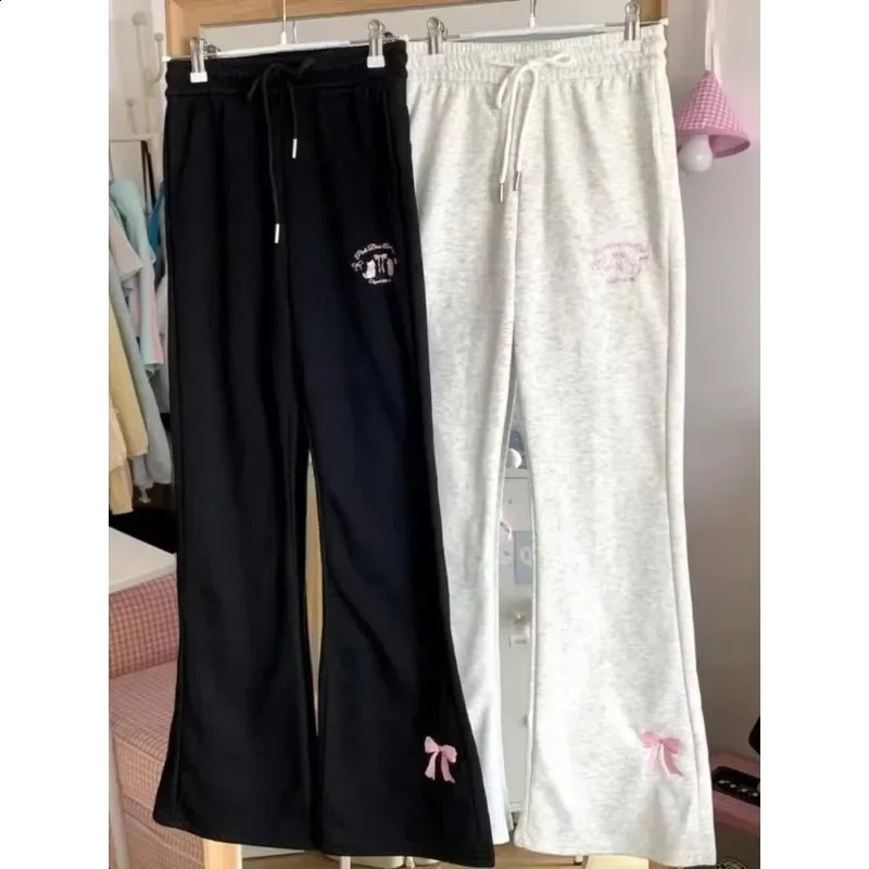 Deeptown Japanese Bow y Pants Women Vintage Wide Leg Causal Y2k Aesthetic Drawstring Trousers Harajuku Autumn Bottoms 250108