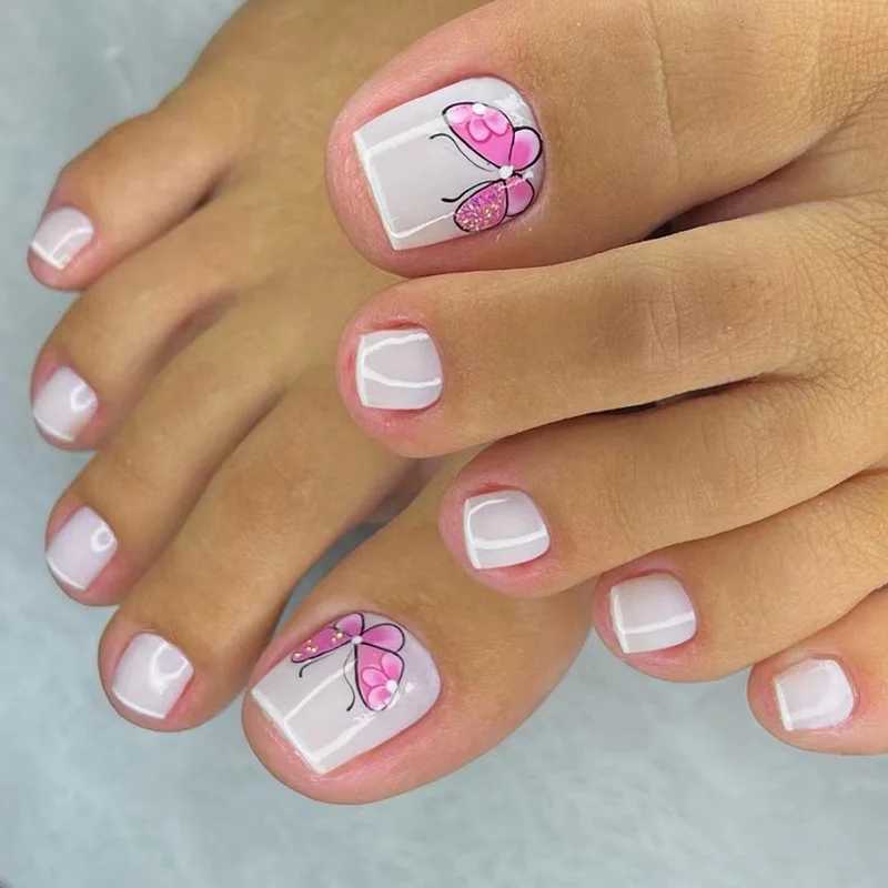 Lovely Butterfly Press on Nails Fake Nails Tips with Sticker False Toenail Design Butterfly Lovely Girl False ToenailW250120