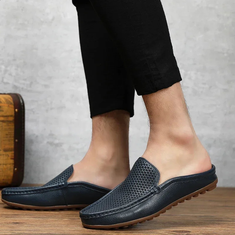 Large Size 47 Mens Moccasins Italian Wedding Shoes Men Casual Formal Breathable Summer Half Drag Loafers 250113
