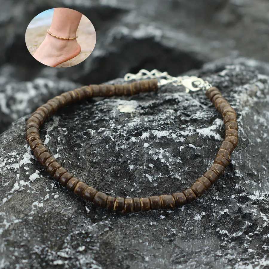 2025 Novel Women Anklet Handmade Natural Coconut Husk Foot Chain Adjustable Bohemia Summer Beach Wooden Leg Bracelet JewelryXJ250121