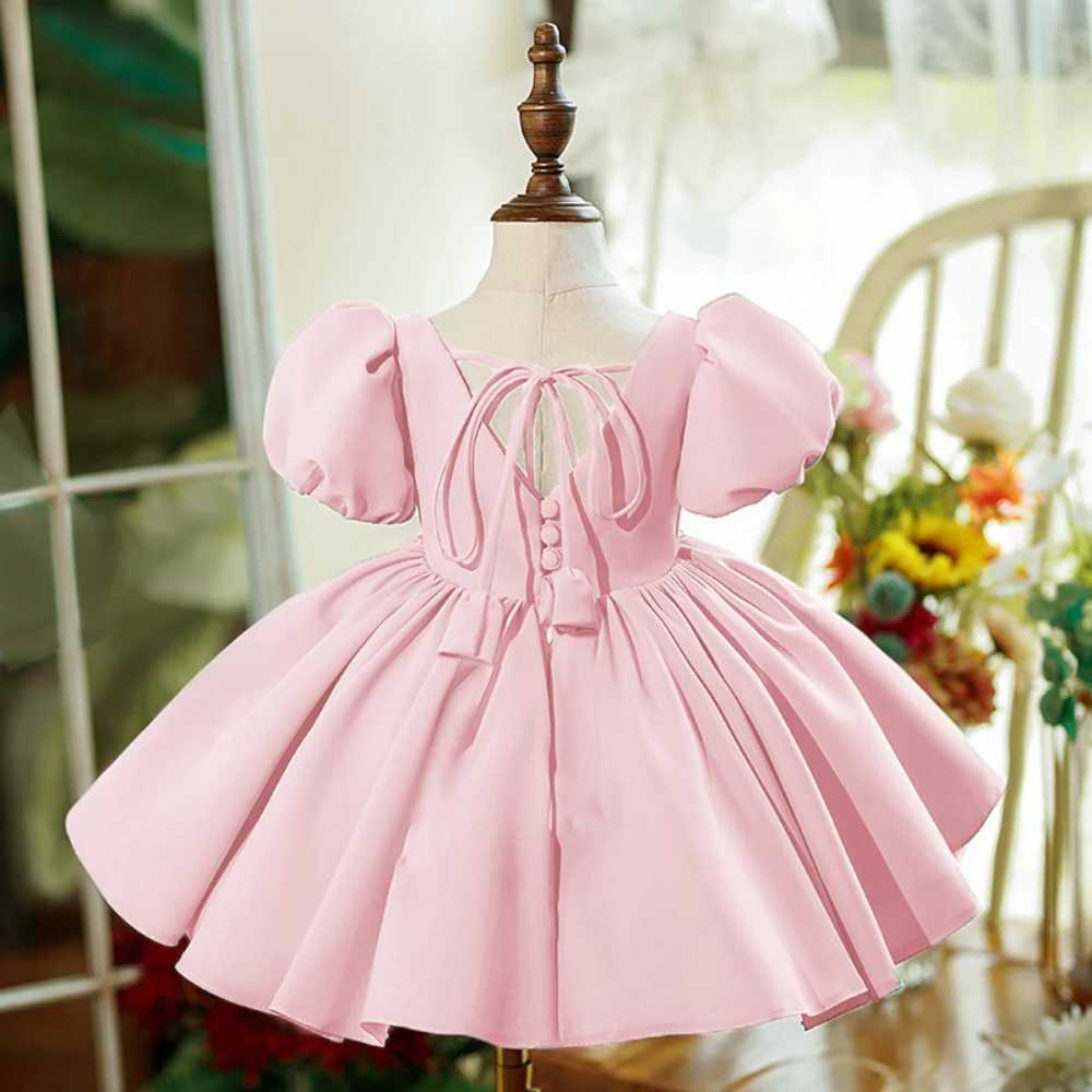 Fashion White Party Girls Dresses for Kids Puff Sleeve Wedding Baptism Princess 1st Birthday Dress Girl Bridemaid Summer Clothes X250203