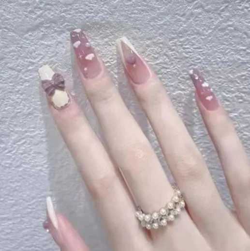 24pcs 20pcs French fake nails coffin ballet fake nails fully finished fake nail patches girls can wear and press fake nailsW250120